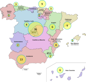 Répartition des 100 meilleurs « colegios » d’Espagne, selon les communautés autonomes, en 2024